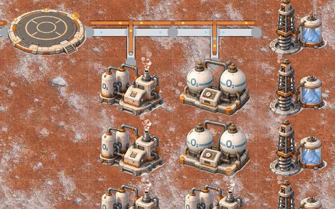 Mars-Kolonie mit Wohnkuppeln, Sauerstoffanlagen und Eisbohrern