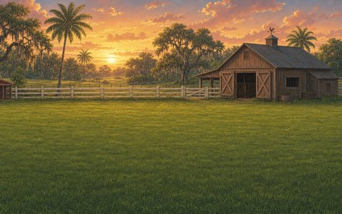 Scheune und Weide auf der Ranch-Insel